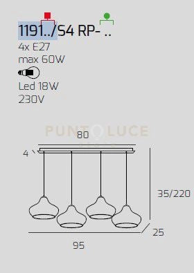 SOSP. CROMO 4 LUCI RETTANGOLARE VETRI (2 X PICCOLO + 2 X GRANDE) TUTTI ZAFFIRO 1191CR-S4 RMIX-ZA