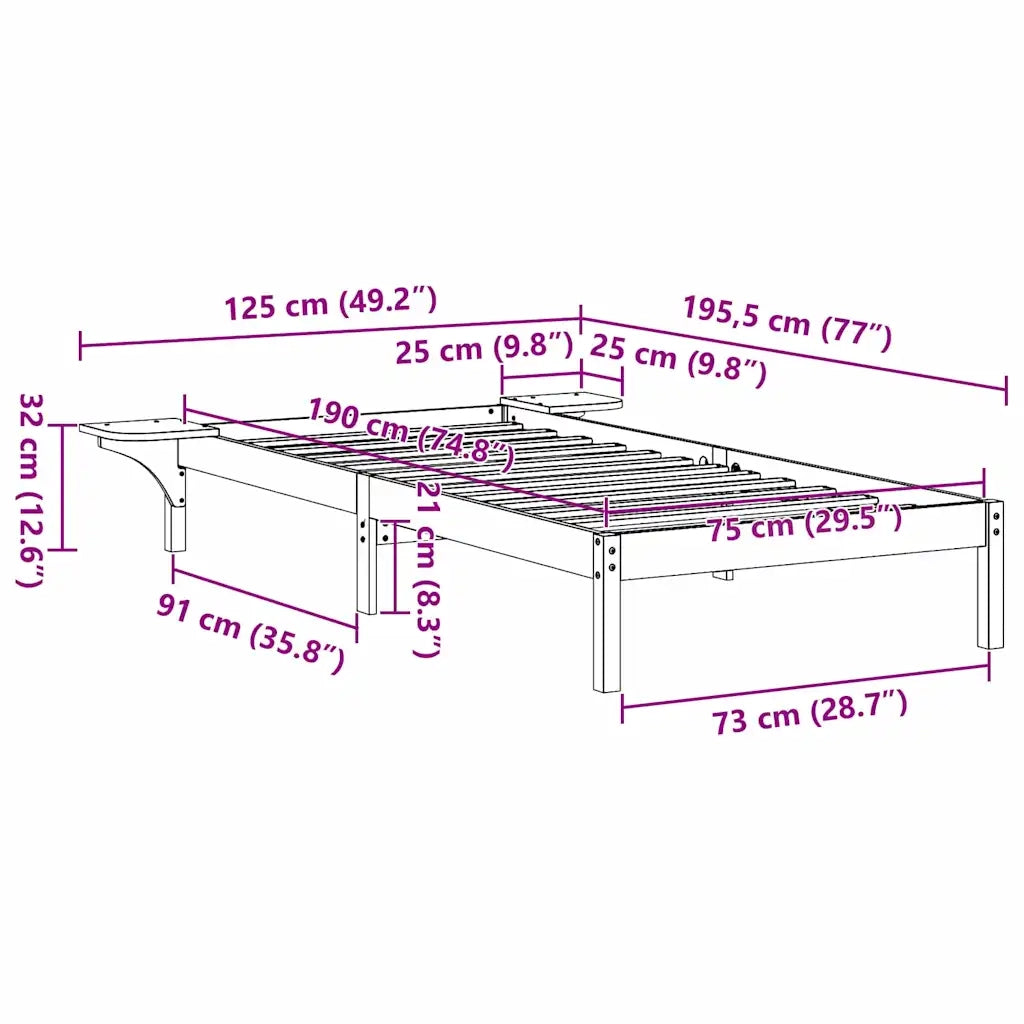 Letto singolo | Letto per adulti | Struttura del letto Naturale 75 x 190 cm Pino massello