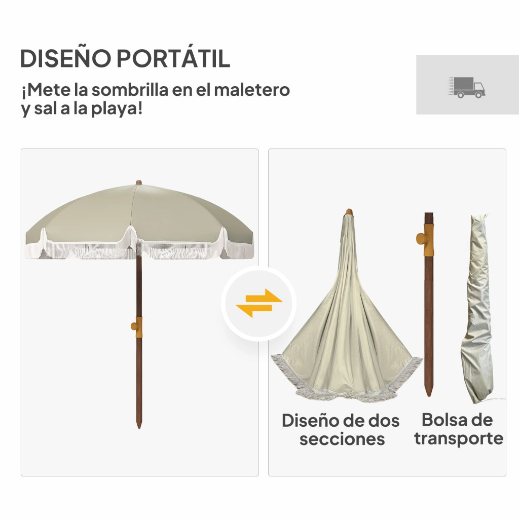 Ombrellone da Giardino con Frange ¨C Minimal ¨C Verde ?190x210 cm