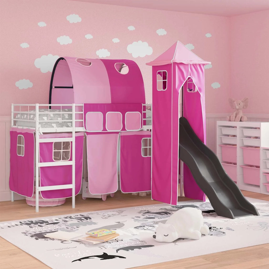 Struttura del letto loft per Bambini | Letto Infantile | Lettino Bianco e Rosa 75 x 190 cm
