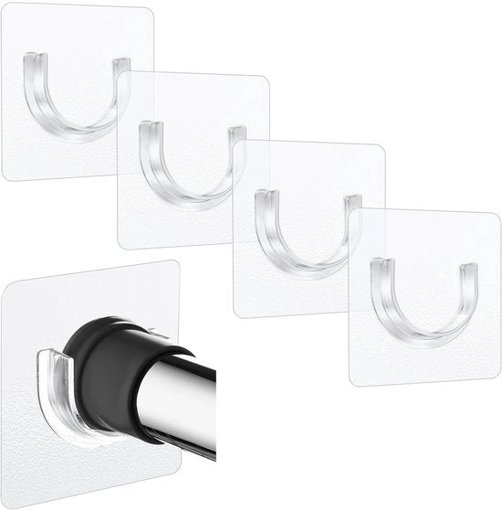 Supporto per Doccia a Parete 4 Pezzi - Cerniera Antiscivolo - Senza Foratura - Supporto in Acciaio per Parete - Sostegno - 6,6 x 6,6 cm - Attacco per Tendine