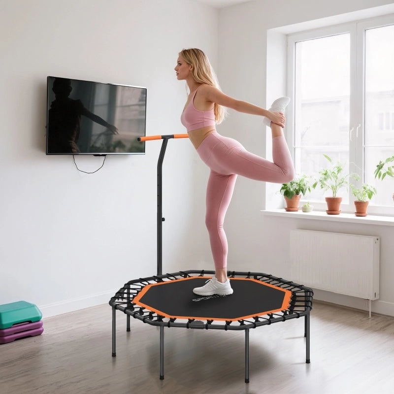 Trampolino fitness pieghevole con manubrio regolabile, bungees silenziosi, uso indoor, senza accessori, nero
