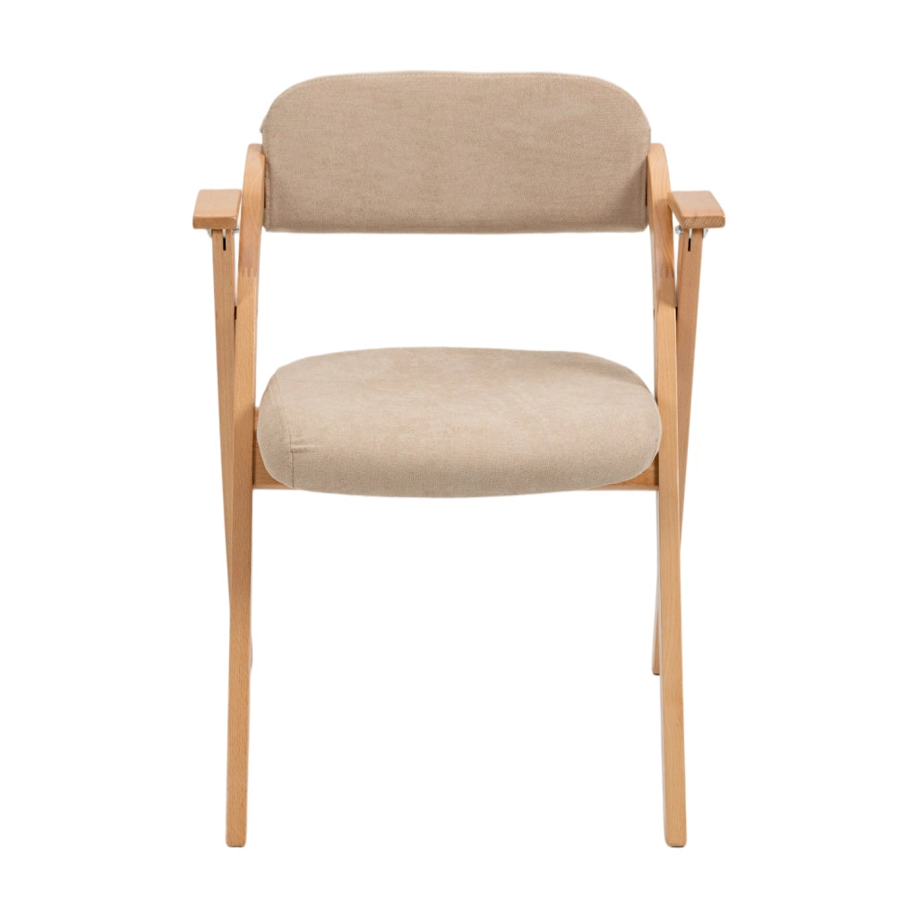 Set di 2 sedie pieghevoli con braccioli; seduta imbottita in legno; kaki