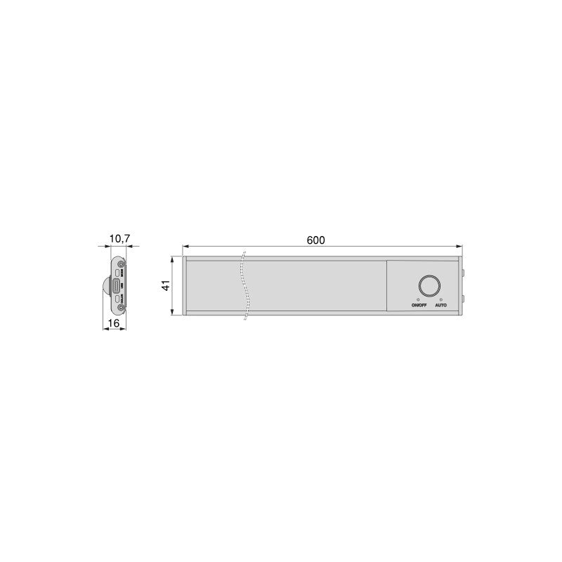 Lampada LED ricaricabile con USB Kaus Black con sensore di prossimità, L240mmPlastica e Alluminio, Verniciato nero