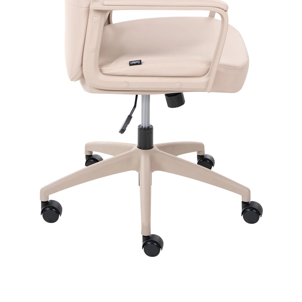 Sedia da ufficio beige con rivestimento in ecopelle, regolazione in altezza, base girevole e inclinabile, per l'ufficio domestico