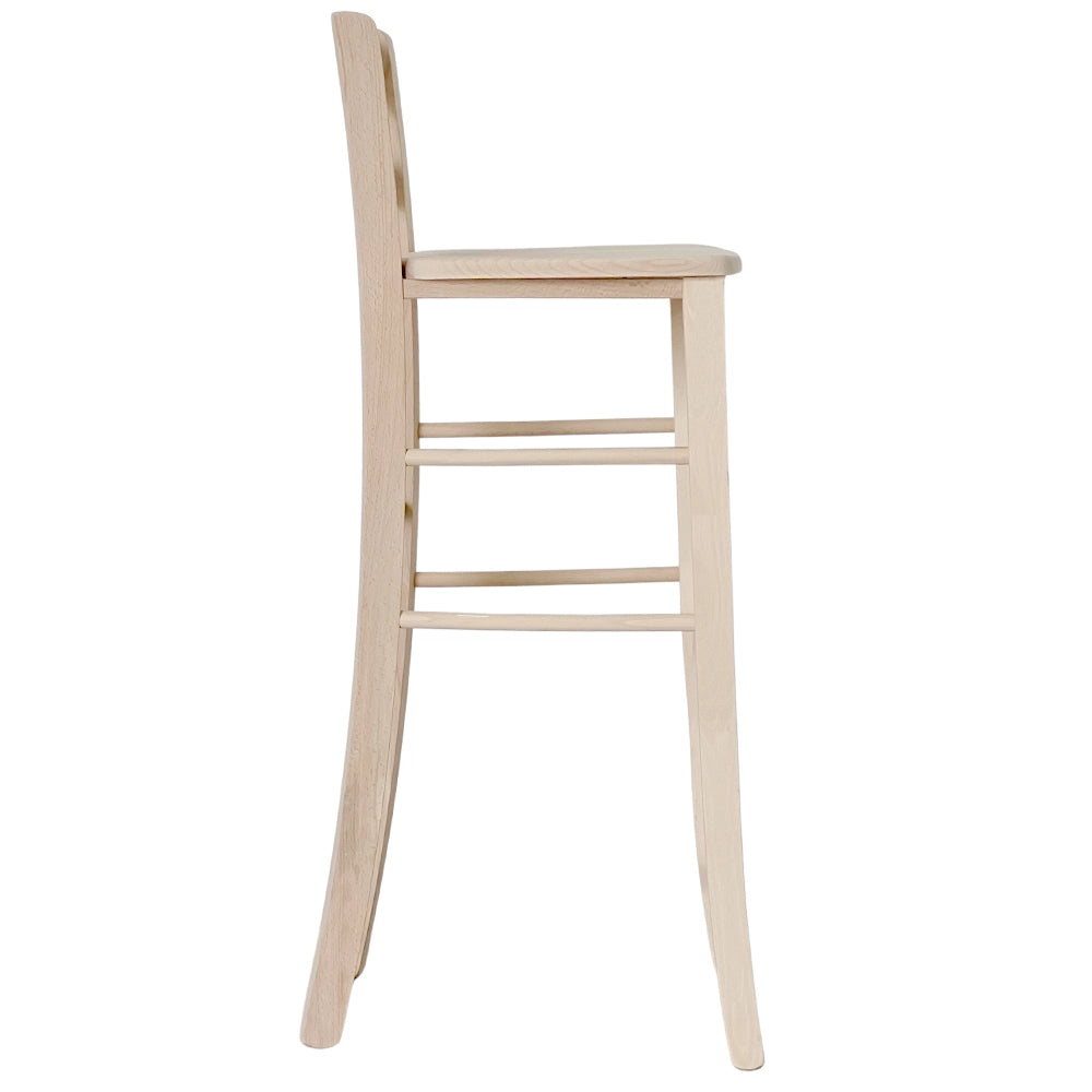 Sgabello alto 80 cm in legno massello grezzo con manico e seduta in massello