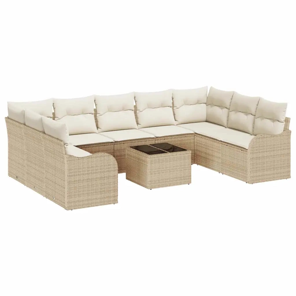 Set Divano da Giardino 10 pcs Beige e bianco Poly Rattan
