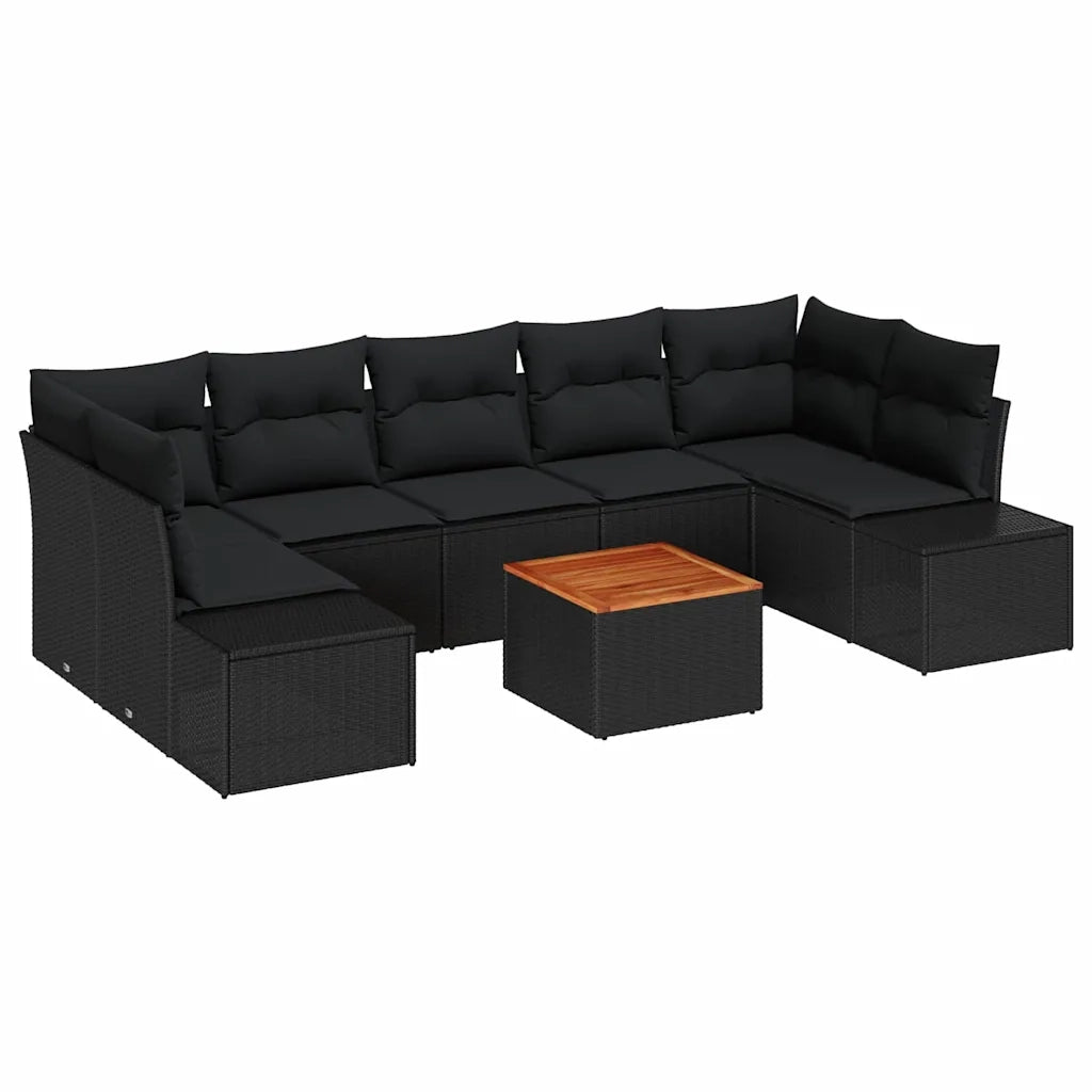 Set Divano da Giardino con archiviazione 8 pcs Nero polyrattan 3356595