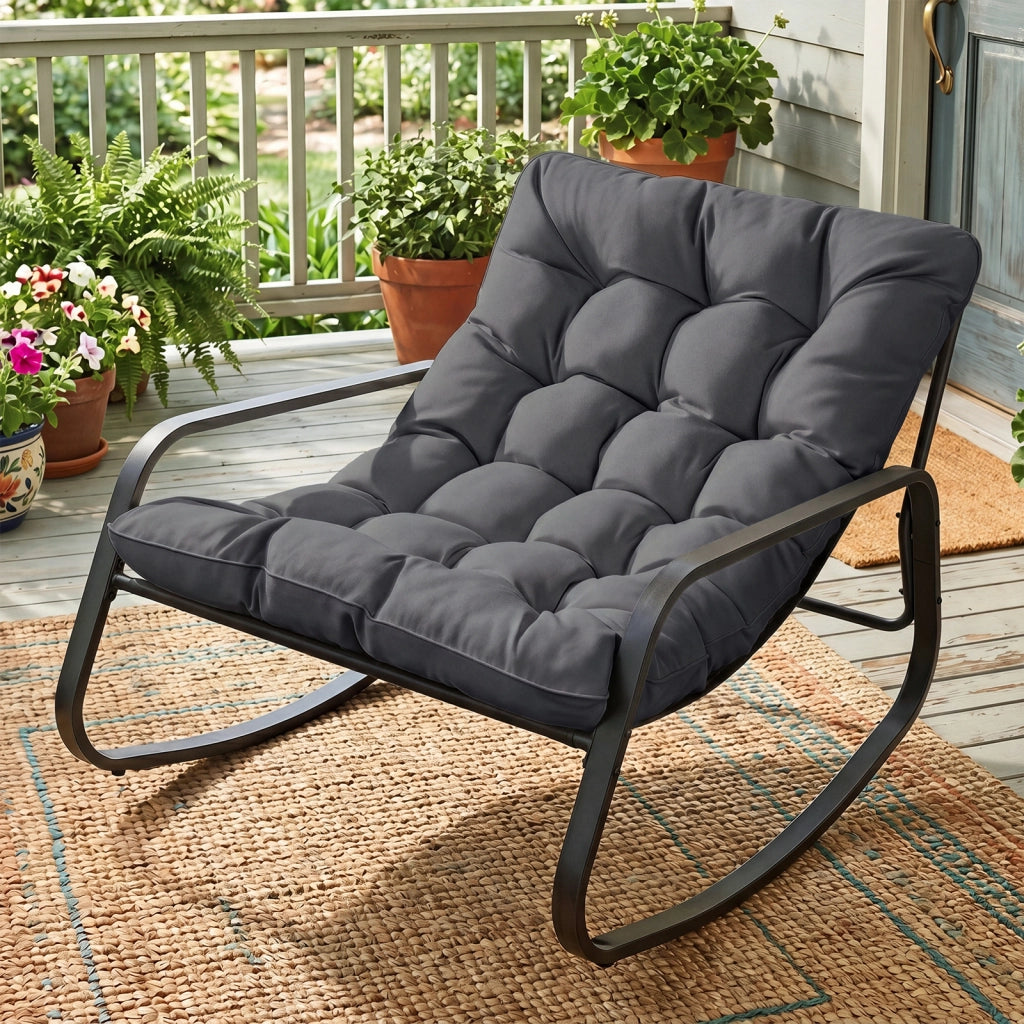 Sedia a dondolo con cuscino spesso e base antiscivolo, Poltrona relax imbottita portata 205 kg Grigio