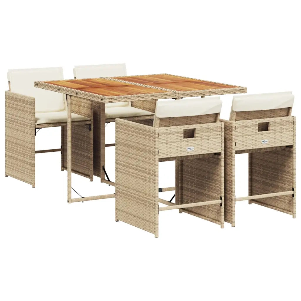 Set da Pranzo da Giardino 5 pz | Set Salotto da Giardino con Cuscini Beige in Polyrattan