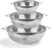 Set a 3 pezzi di setole per colatura di cibo in acciaio inossidabile microforato - set per colatura di pasta, frutta e riso - set di maniglie per colatura di cibo - finitura alta e lucida, igienica