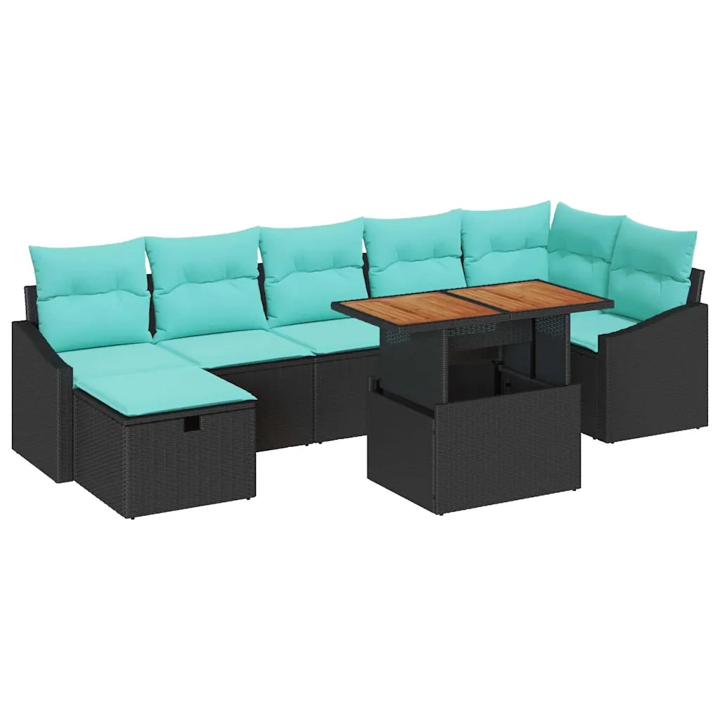 Set Divano da Giardino con cuscino 8 pcs Nero polyrattan 3360036