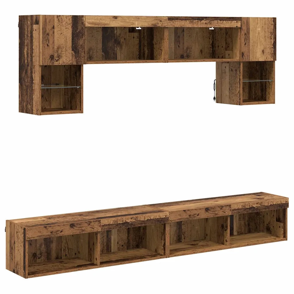 Unit¨¤ a muro per TV con LED 6 pz | Armadietto TV | Mobile Porta TV Legno vecchio