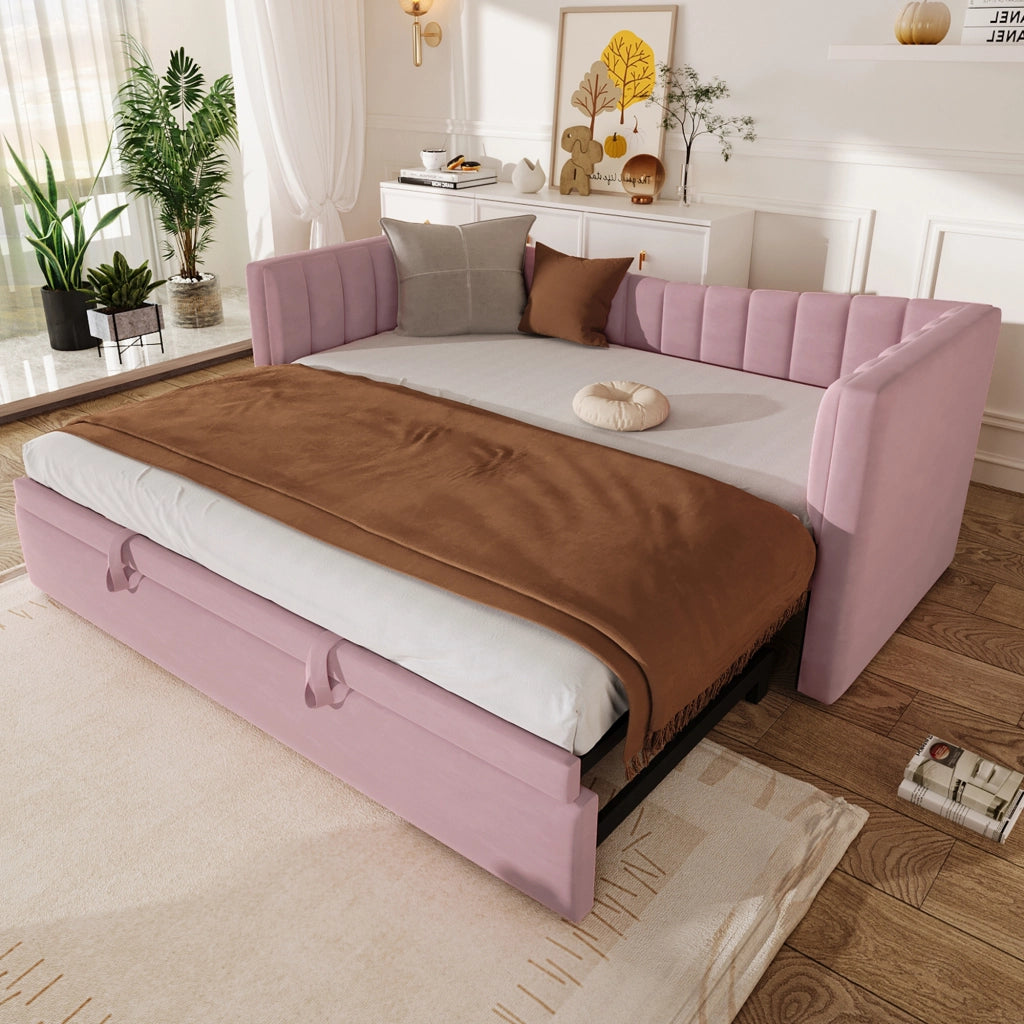 LETTO con letto estraibile 90x200 cm Velluto Rosa