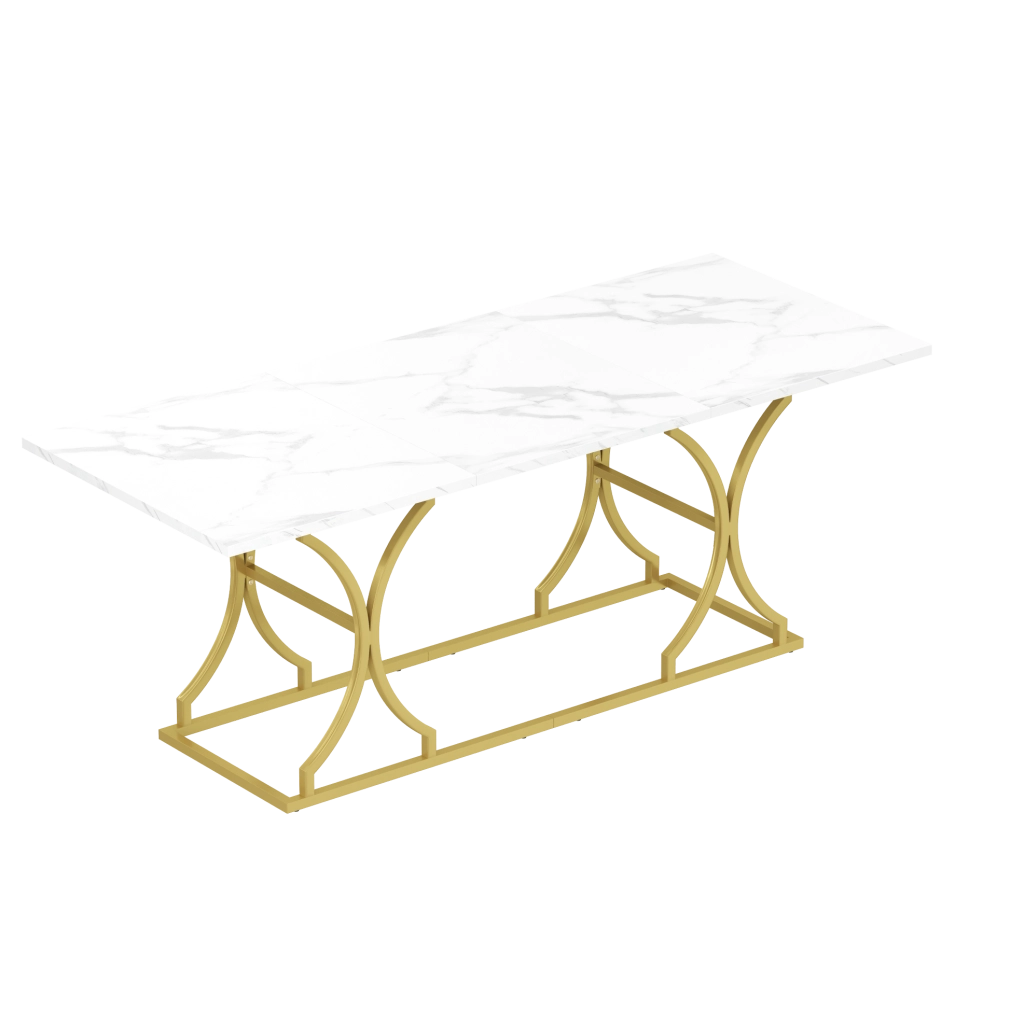 Tavolo da pranzo 200x80x76 cm; effetto marmo; resistente ad acqua e graffi; MDF; bianco oro