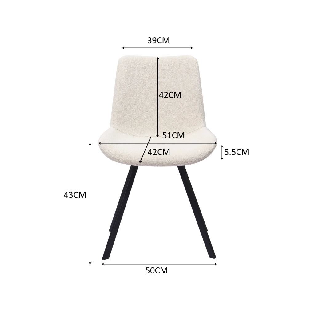 Sedia da pranzo girevole 360° in tessuto con gambe in metallo bianco 61 × 61 × 54,4 cm