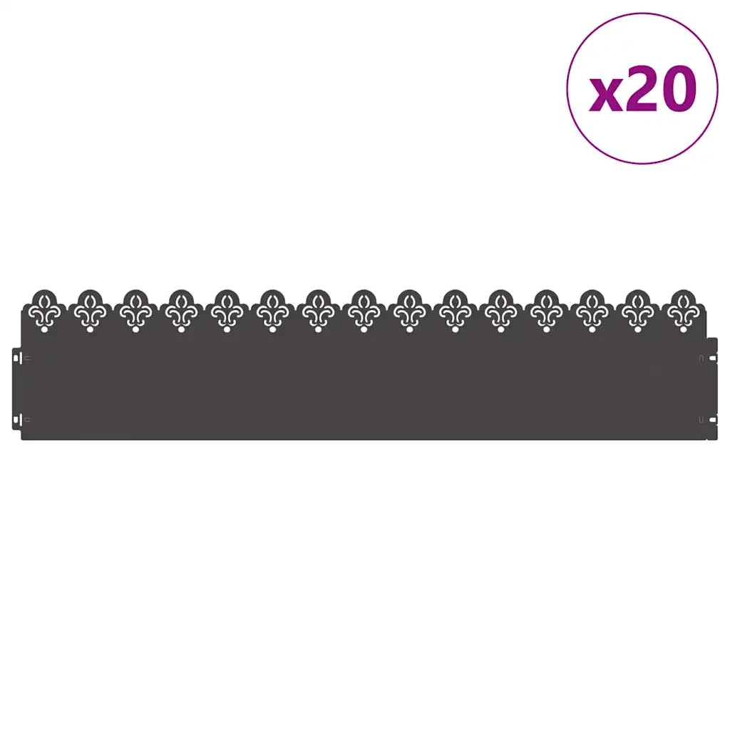 Bordure per prato 20 pz Nero 103 x 0,05 x 22 cm Acciaio CFW8320587