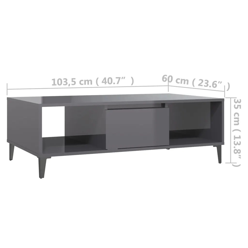 Tavolino Salotto Grigio Lucido 103,5x60x35cm Legno Multistrato 806030