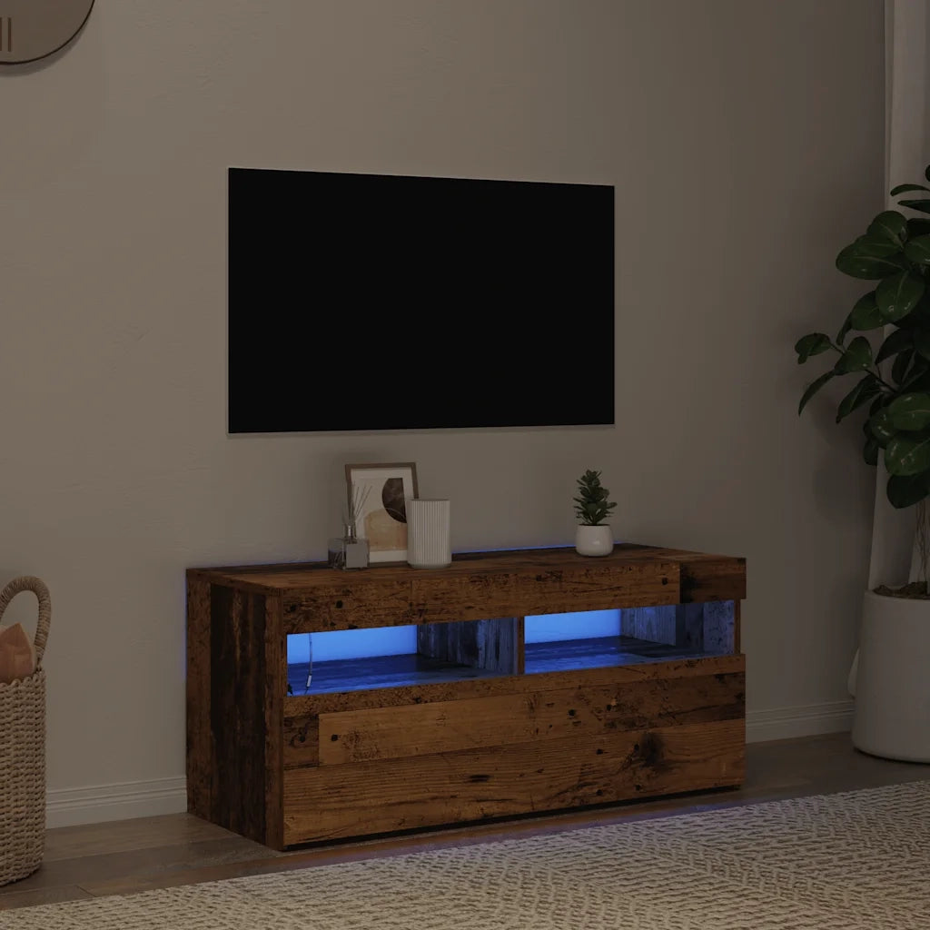 Mobile TV | Armadietto TV | Mobile Porta TV con LED Legno Antico 90x35x40 cm Multistrato
