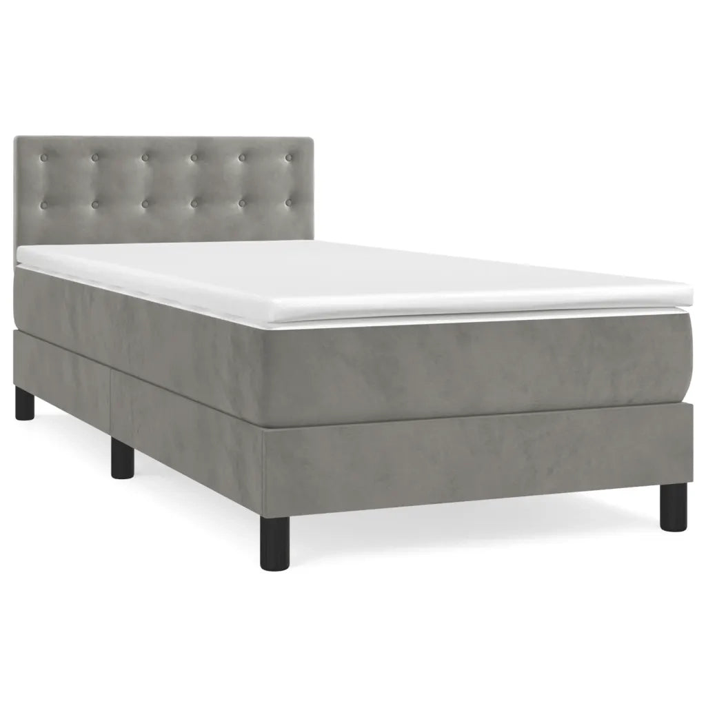 Letto singolo | Letto per adulti | Giroletto a Molle con Materasso Grigio Chiaro 100x200cm Velluto