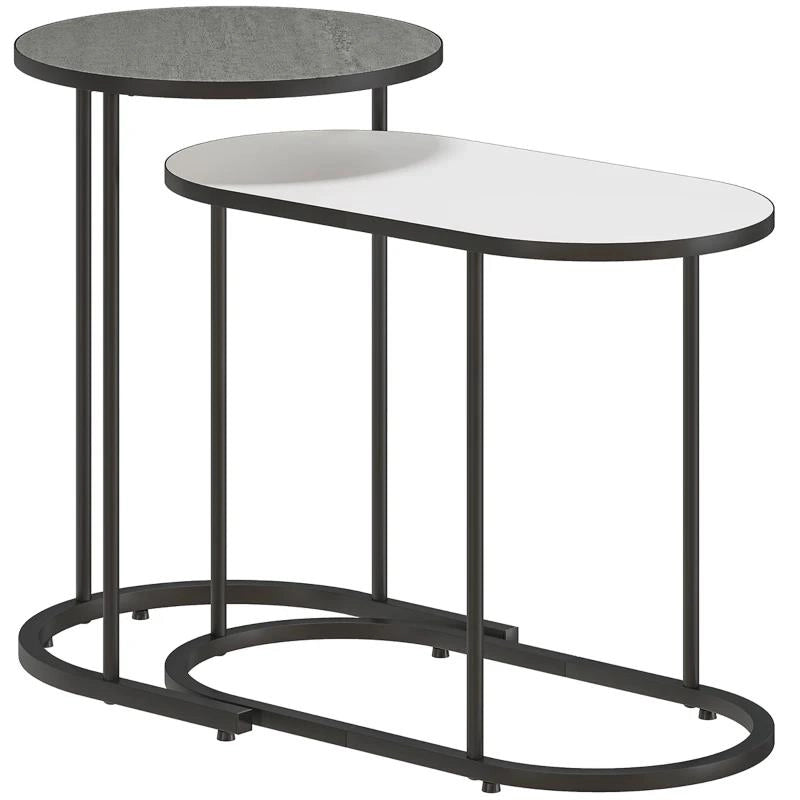 SET 2 TAVOLINI DA SALOTTO IMPILABILI CON TELAIO IN METALLO PER SOGGIORNO E UFFICIO, GRIGIO E BIANCO