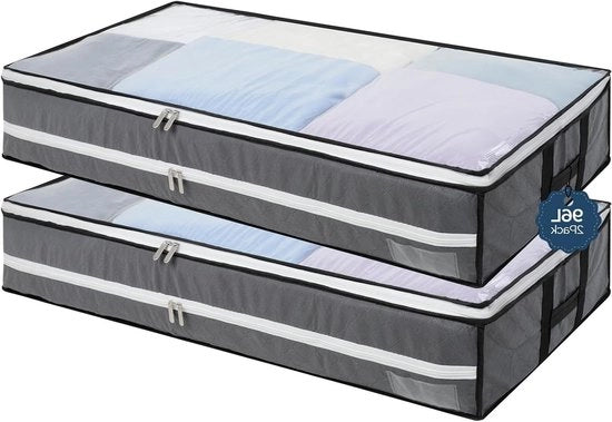 Cassa di Stoccaggio per Sotto Letto 2 Pezzi con Finestra di Visuale e 4 Maniglie 60 x 45 x 15 cm Cassaforte Pieghevole per Peli