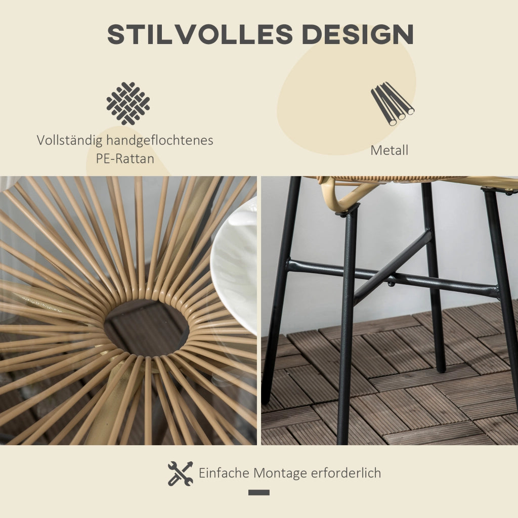 Tavolino da bistrot, tavolo rotondo da giardino, tavolino laterale in rattan, per patio, balcone, nero+beige, 50 x 50 x 50 cm