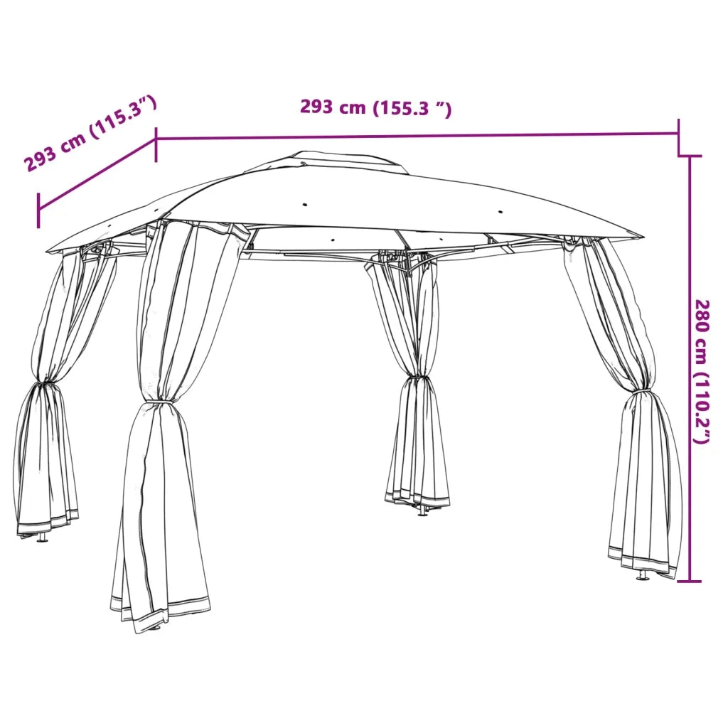Gazebo Tetto Doppio e Pareti Rete Antracite 2,93x2,93 m Acciaio 368449