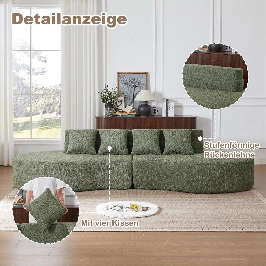 Divano modulare 2 posti con schienale a strati in Chenille Verde