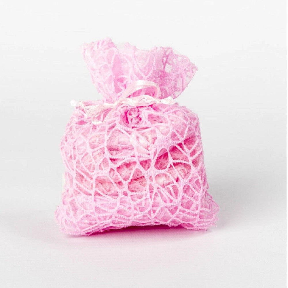 Trade Shop - 24 Pz. Sacchetti Rete Organza Porta Confetti Matrimonio Battesimo Bomboniera - Rosa