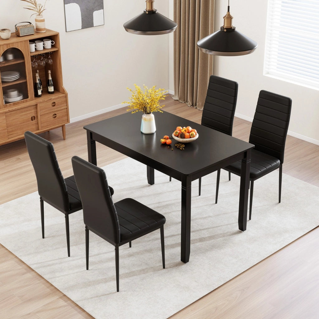 Set di 4 sedie da pranzo imbottite, Sedia senza braccioli con schienale e sedile imbottiti Nero