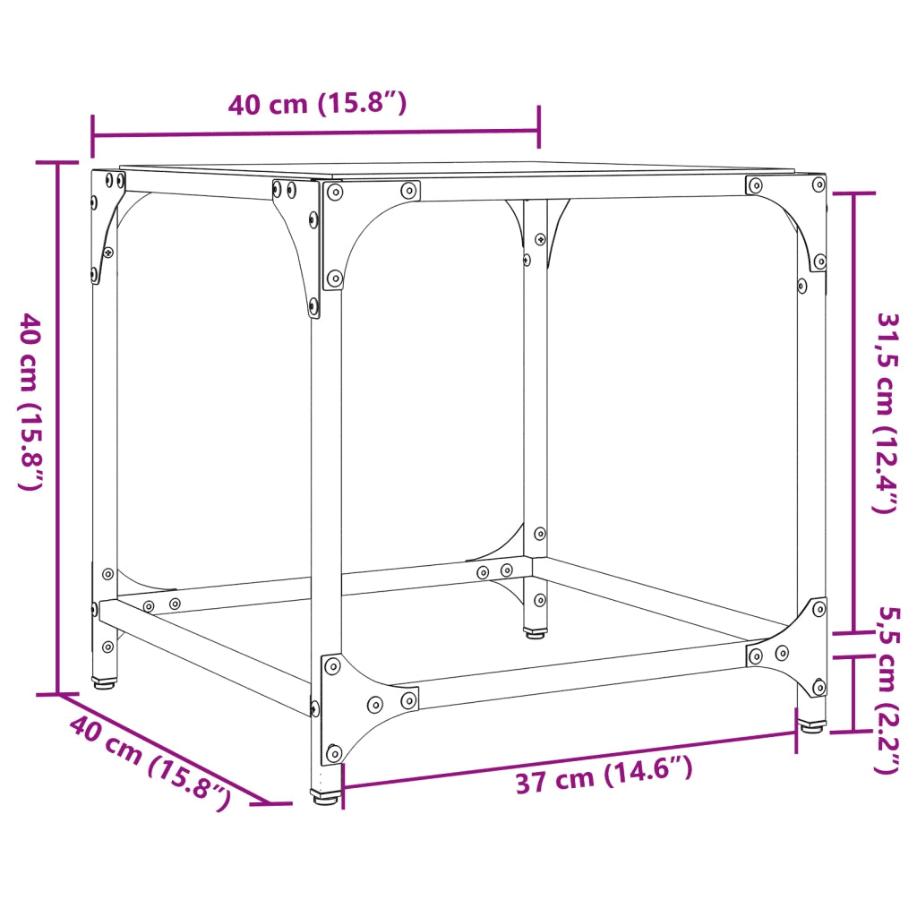 Tavolini da Salotto con Piano Vetro Nero 2pz 40x40x40cm Acciaio 845961