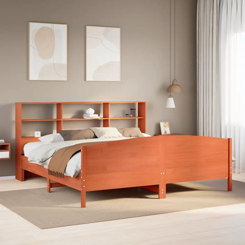 Letto Libreria senza Materasso Marrone Cera 180x200 cm in Pino 3323097