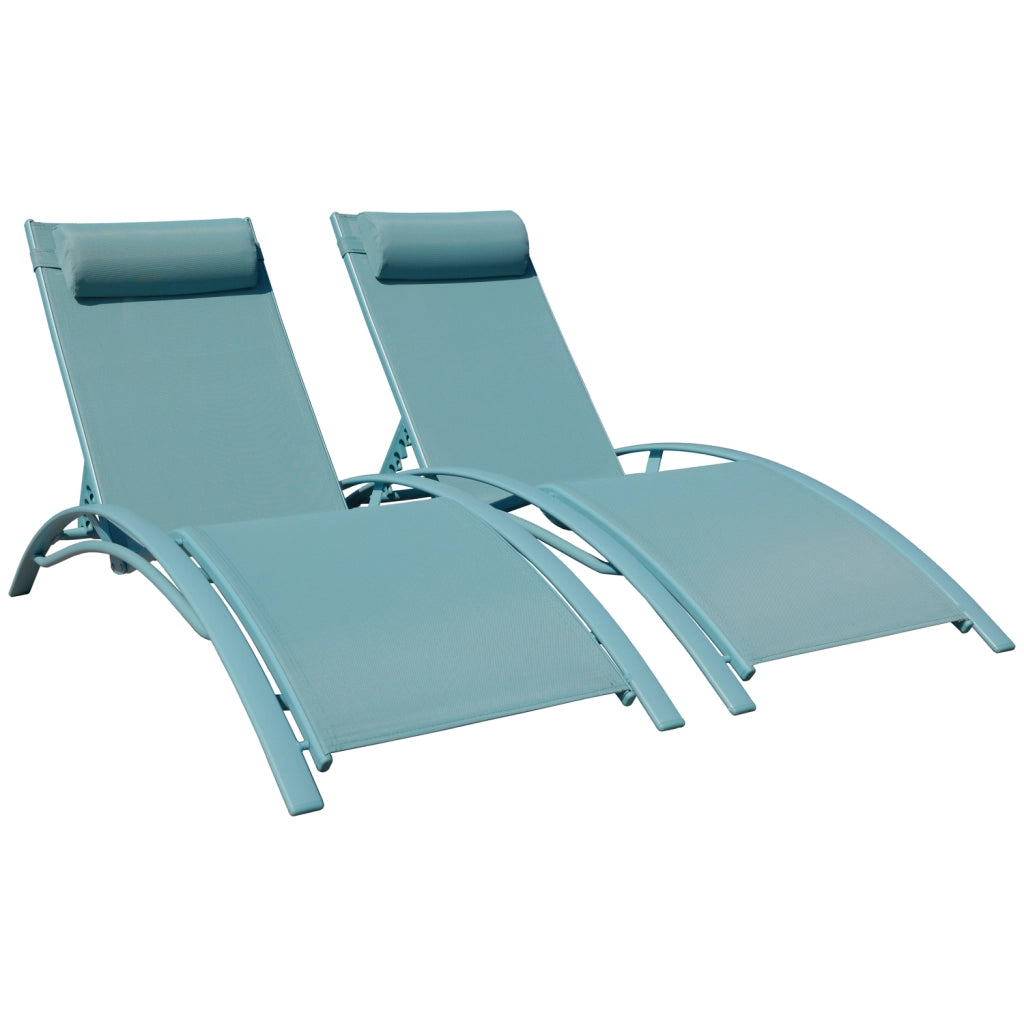Set di 2 sedie a sdraio GALAPAGOS in textilene azzurro - alluminio azzurro
