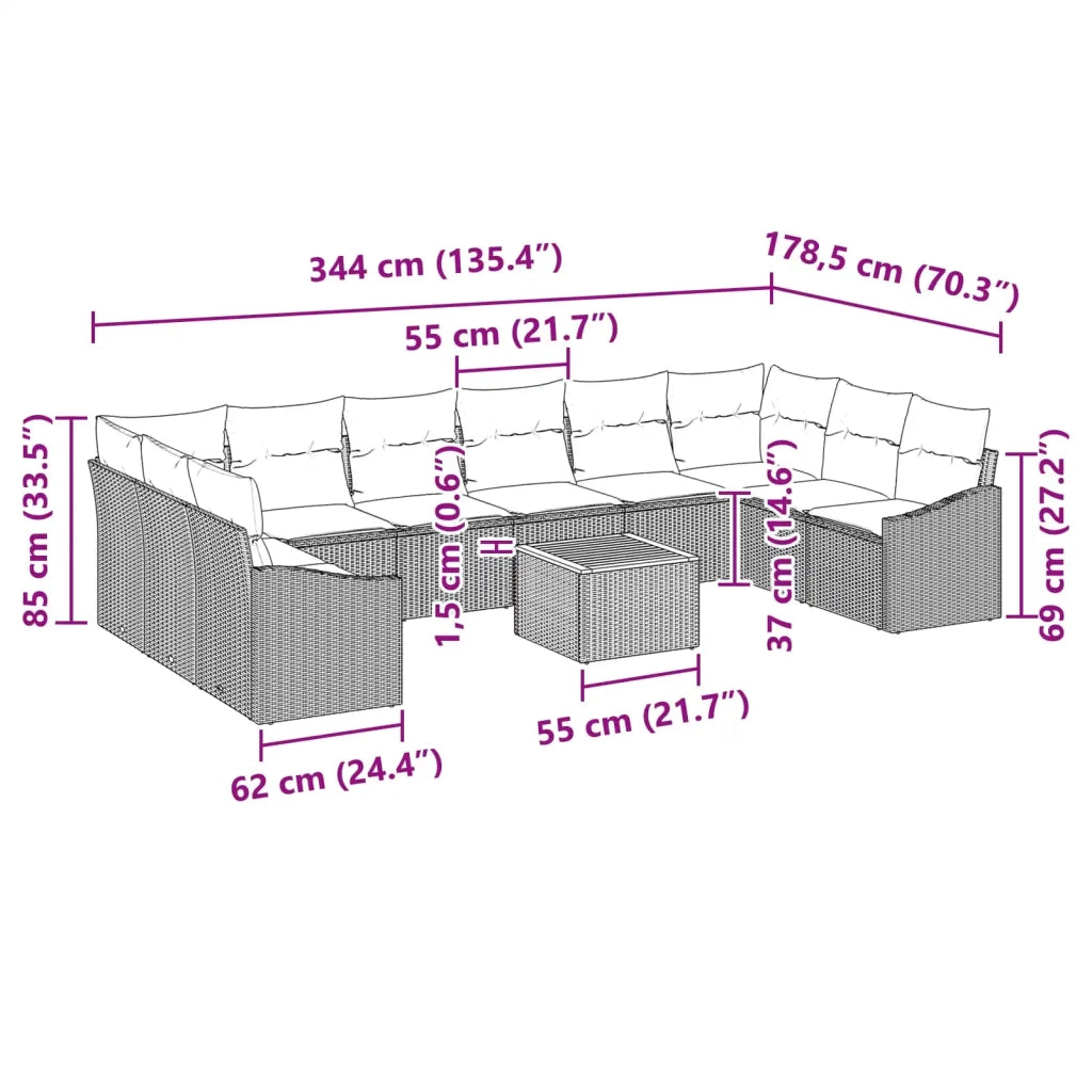 Set Divano da Giardino con cuscino 11 pcs Nero polyrattan 3347886