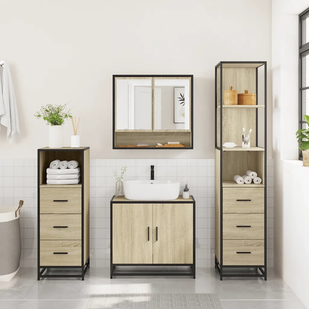 Set Mobili da Bagno 4 pz Rovere Sonoma in Legno Multistrato