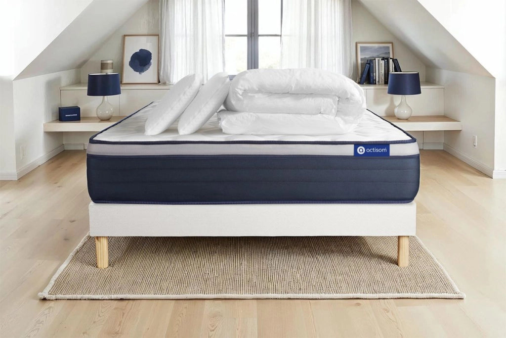 Pacchetto letto completo - Materasso 140x200cm + Box spring con doghe (kit) + 2 cuscini + Piumino - Actiflex Max