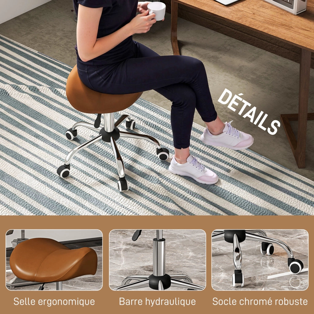 Sgabello da Lavoro Regolabile ¨C Xylo ¨C Altezza 49-61cm Marrone con Rotelle
