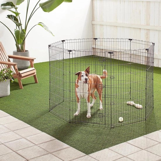 Ospedale per cani, recinzione metallica pieghevole, cancello singolo, porta, nero, 152 x 152 x 107 cm