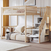 Letto a soppalco in pino massello con scala contenitore di sicurezza e recinzione; colore legno; 140x200 cm; senza materasso