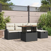 Set Divano da Giardino con cuscino 6 pcs Nero polyrattan