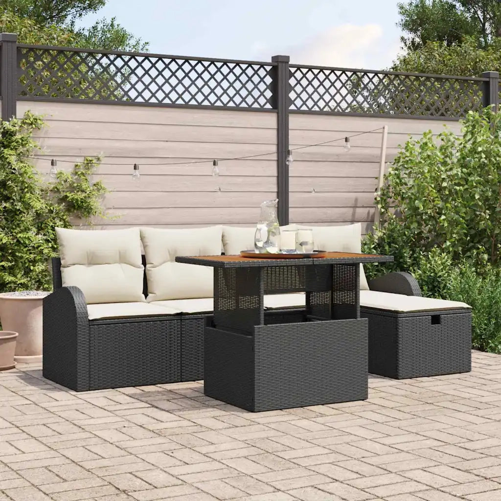 Set Divano da Giardino con cuscino 6 pcs Nero polyrattan