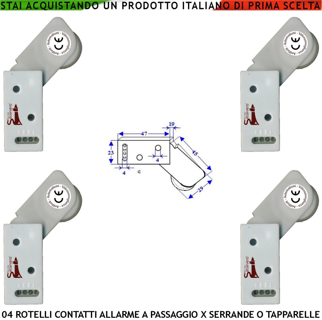 Allarme per Tapparelle 4 Rotello Proteggono la Serranda dal Sollevamento la Rotella Antiusura Spinta da Molla con la Gammes Muove lo Switch che Genera Impulsi Veloci 50 mS Necessita di Conta Impulsi