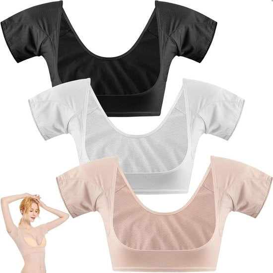 Set di maglietta donna protezione dall'umidità braccialetto anti-sudore - maniche corte - maglietta per la cura degli ascelle - maglietta anti-sudore per yoga e sport (S)