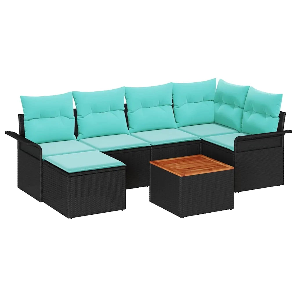 Set Divano da Giardino 7 pcs Nero e Turchese polyrattan 3356023