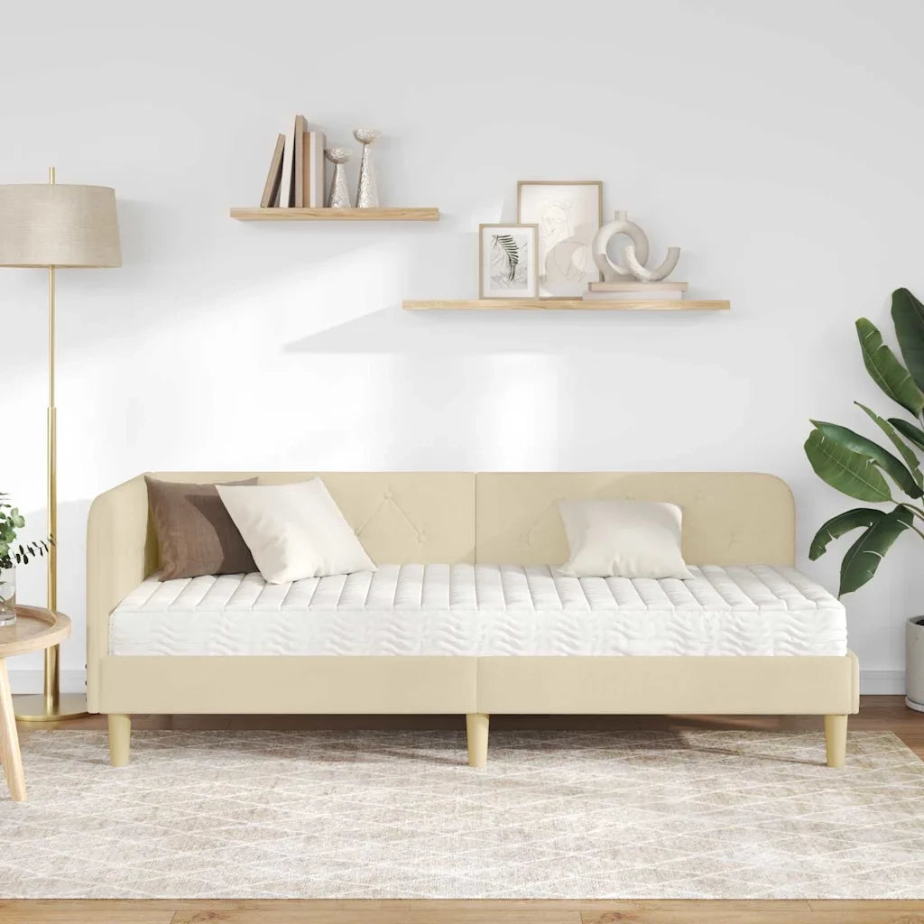 Cornice del letto ad angolo Crema 80 x 200 cm Tessuto 3394107