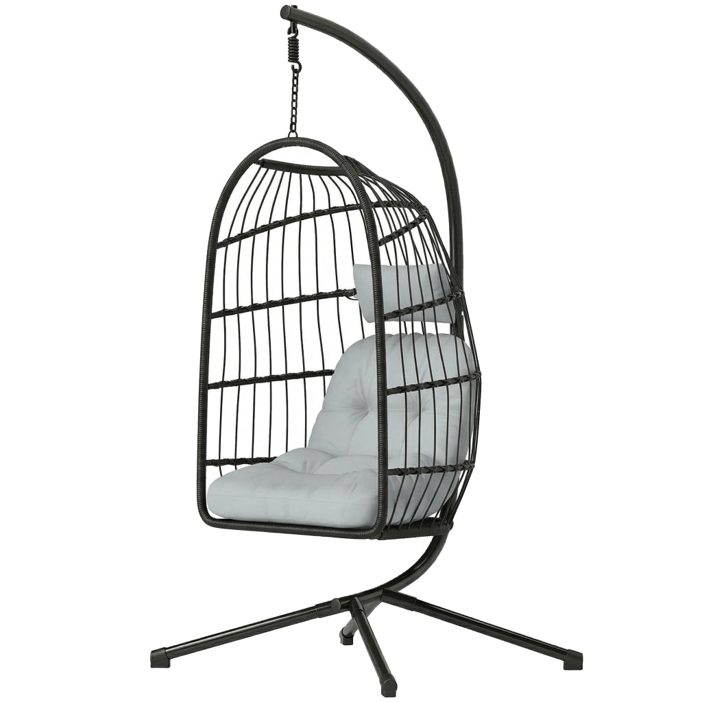 Poltrona a dondolo sospesa ¨C Minimal ¨C Grigio, polyrattan, con cuscini