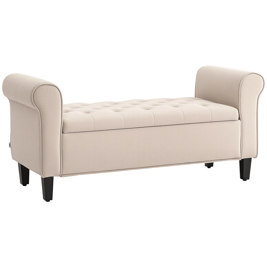Panca Pouf Contenitore in Tessuto Velluto con Braccioli ¨C Xylo ¨C Beige, 126x48.5x57 cm