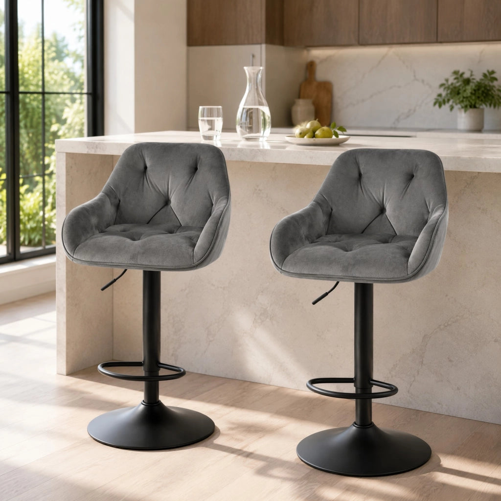 SGABELLO BAR Set da 2 pezzi 62,5-84 cm Samt Grigio Scuro