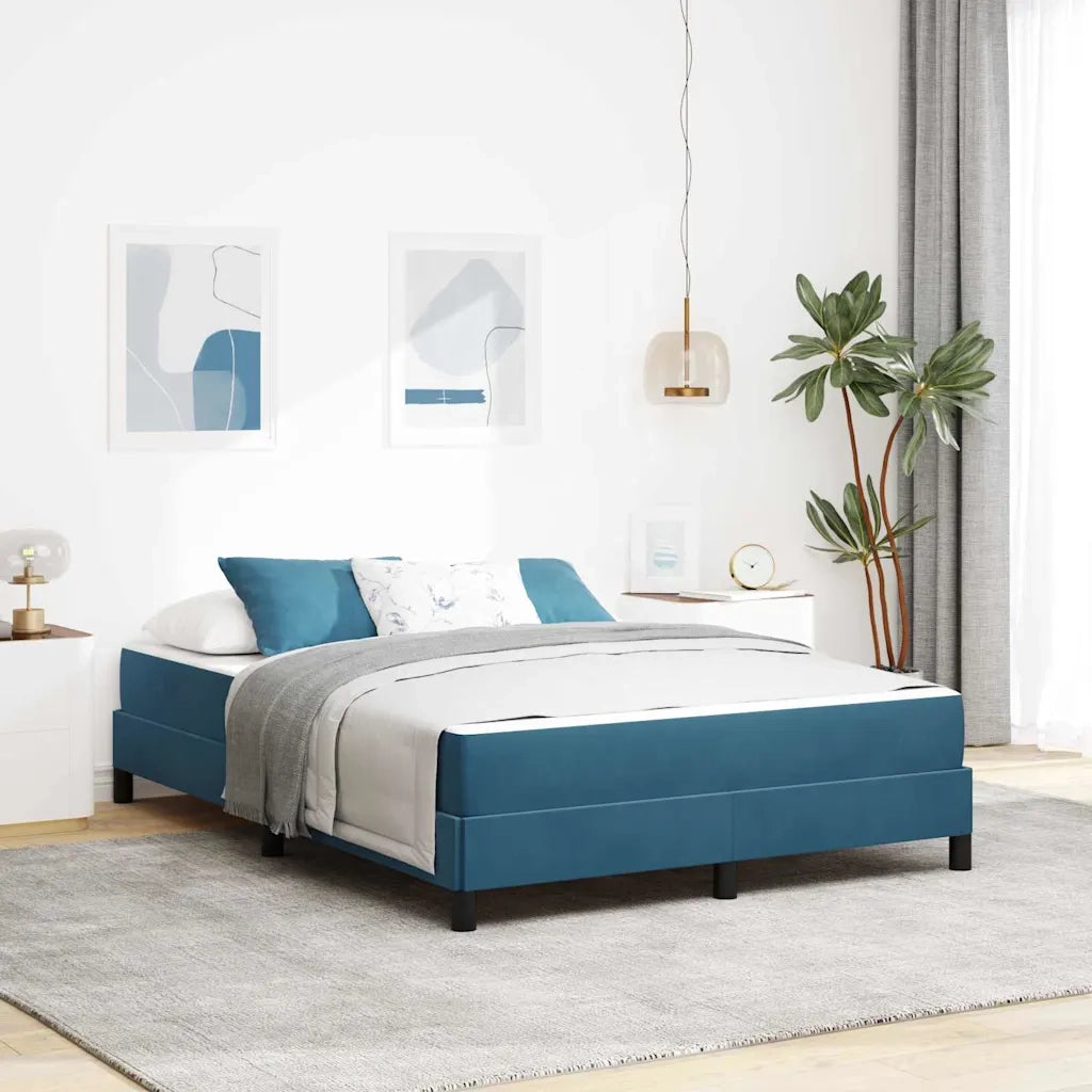Letto matrimoniale | Letto per adulti | Letto a molle con materasso Blu Scuro 140 x 190 cm Tessuto